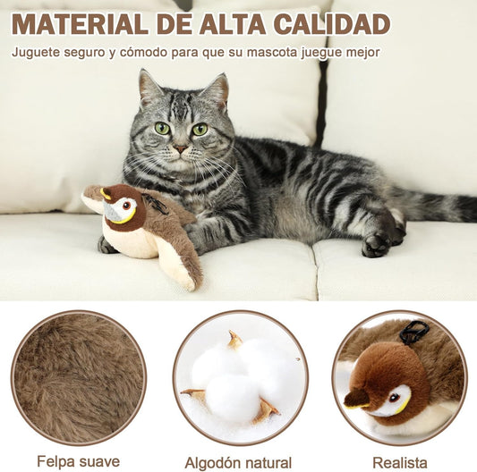 Juguete para gatos Pájaro Loco Interactivo fabricado con felpa suave de alta calidad, segura para morder y rasgar