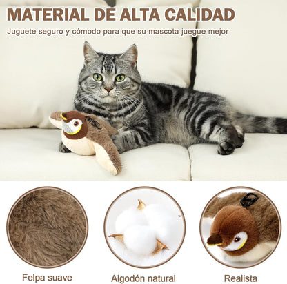 Juguete para gatos Pájaro Loco Interactivo fabricado con felpa suave de alta calidad, segura para morder y rasgar