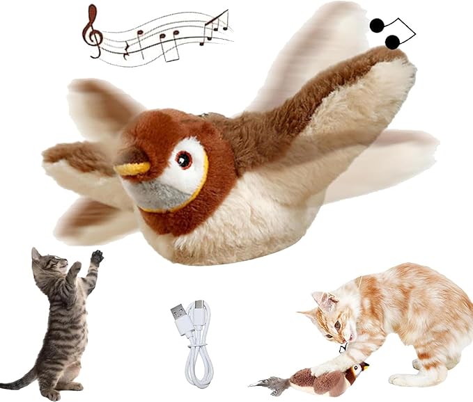 Pájaro Loco Interactivo para gatos con alas en movimiento que simulan vuelo real
